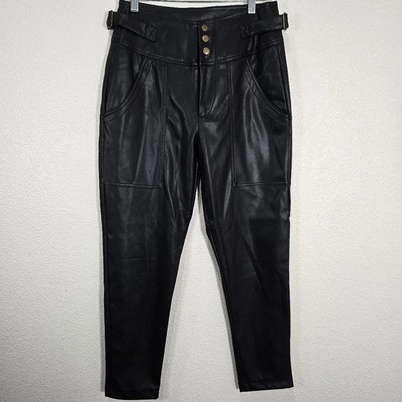 Young Fabulous & Broke Pants - Young Fabulous & Broke Highrise Black Faux Leather Pants Straight Leg Size Small